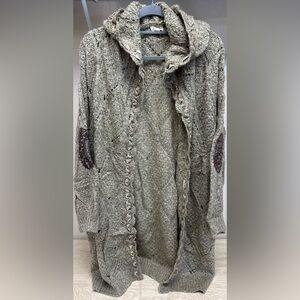 POL OPEN FRONT KNITTED SWEATER, MOSS/TAUPE - L